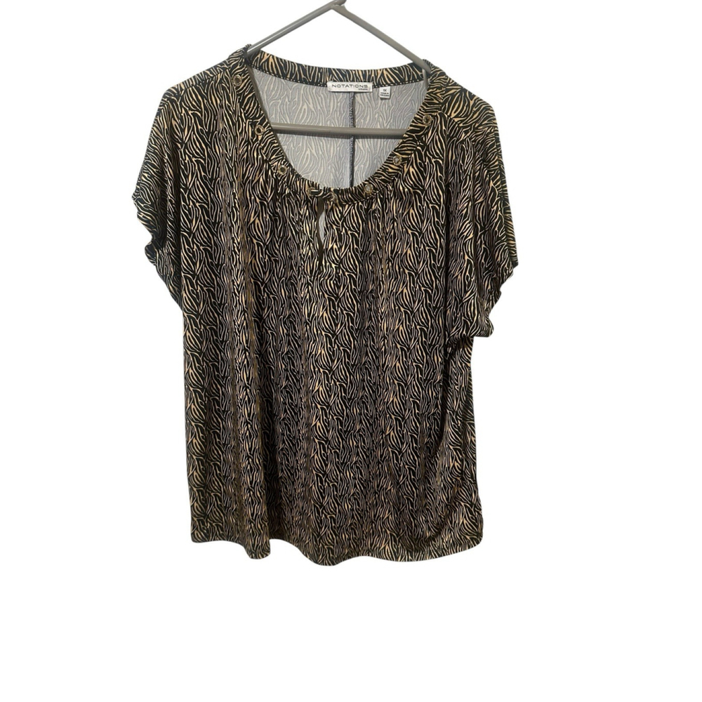 Notations Size 1X Black Gold Short Sleeve Blouse Sparkle Top